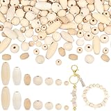 PONABEADIY 1 Caja 430PCS 7 Cuentas de Madera sin acabar Madera Natural sin teñir Ovalada Redonda Cuenta separada con Grandess Agujeros para fabricación de Joyas Guirnalda de borlas Pulsera de macramé