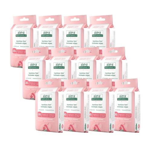 Image of Aleva Naturals Bamboo Fem Wipes for Woman - Ultra-Soft, Biodegradable, pH Balanced Formula to Refresh Intimate Areas, Gentle Cleansing Wipes - Value Pack- 30 Count X 12 (360 Count)