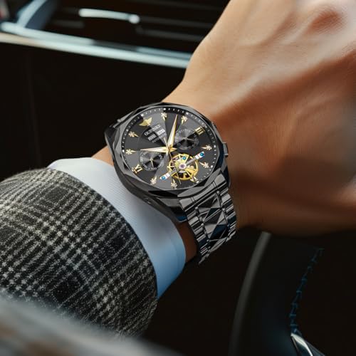 OUPINKE Men’s Watches Automatic Self-Winding Luxury Diamond Mirror Skeleton Mechanical Watch Date Dress Business Tungsten Steel Waterproof Luminous Wrist Watches for Men3
