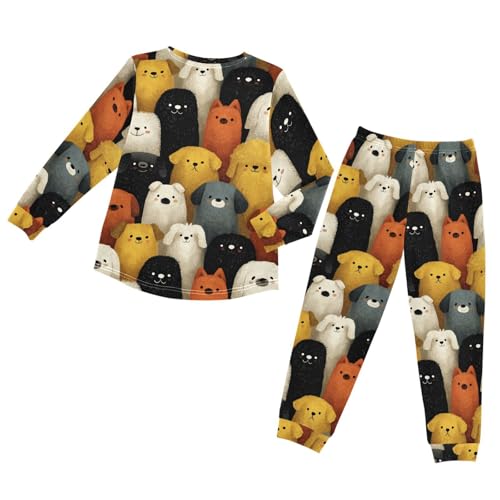 Long Sleeve Pajama Set for Girls Boys Kids,Cute Dogs Heads Pattern Comfy Nightwear Soft Loungewear,Family Matching PJs Underwear Set 3T2