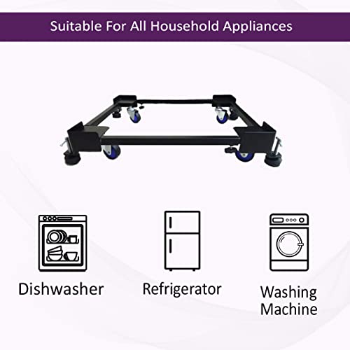 Image of Smart Shelter Washing Machine Trolley for Fully and Semi Automatic, Front or Top Load, Fridge and Dishwasher Stand, Adjustable Metal and Wheels, Capacity 170Kg, Black (Min:16.5 inchx19.5 inch,Max: 25 inchx32 inch)