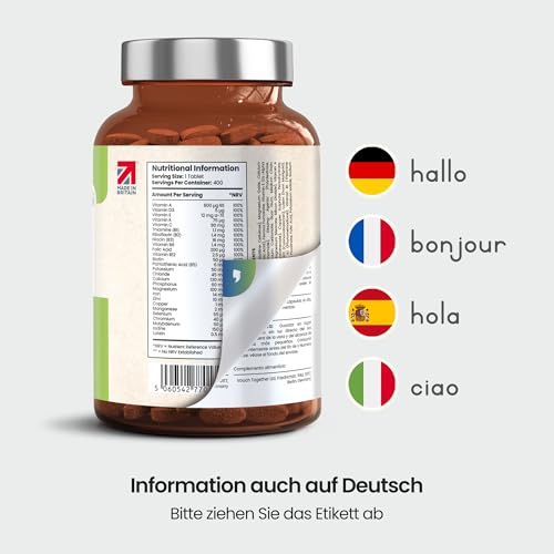 Multivitamin Tabletten Hochdosiert - 400 Tagedosis Vitamine, Mineralien & Ergänzungsmittel A-Z Vitamine + Mineralstoffe | Nahrungsergänzungsmittel Frauen/Männer Vegan Multivitamin Komplex, VitaBright