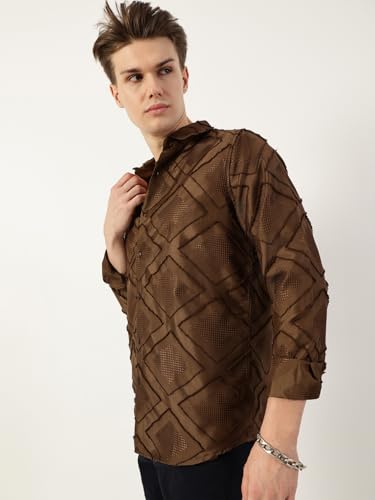 Image of Thomas Scott Men's | Self Design | Full Sleeve | Slim Fit | Polyester | Spread Collar | Casual Shirt