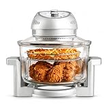 Granitestone 16Qt Large Glass Air Fryer Non Toxic – Family Sized Airfyrer Cooker with 3 Cooking Sections, Stainless Steel Racks, for French Fries, Chicken, No Preheat, Self Cleaning, Dishwasher Safe