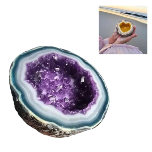 Crystal Candle - Healing Energy Decorative Candle for Home & Tabletop. Amethyst & Rose Quartz. Creative & Fun Candle Bowl Ornament (Purple)
