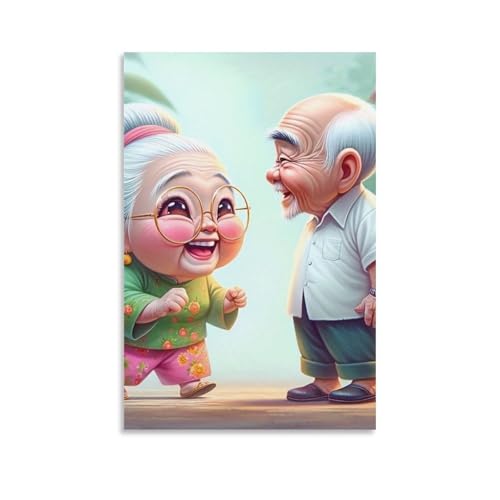 Peinture sur toile couple âgé rit DHBANEIOK décoration murale 50x75cm