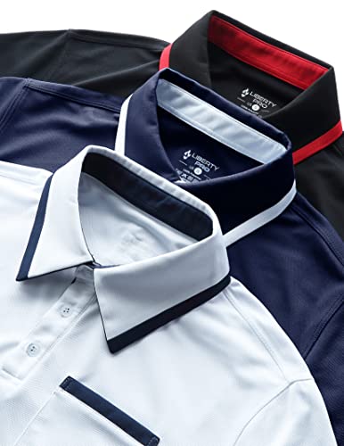 Image of 3-Pack Men's Performance Dry Fit Tech Golf Polo Shirts with Chest Pocket, Short Sleeve Active T Shirts
