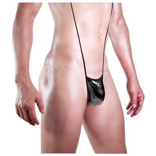 Men's Mankini Thongs and G-String Shiny Male Lingerie Mens V Sling Suspender Bodysuit Bikini Underwear Thongs
