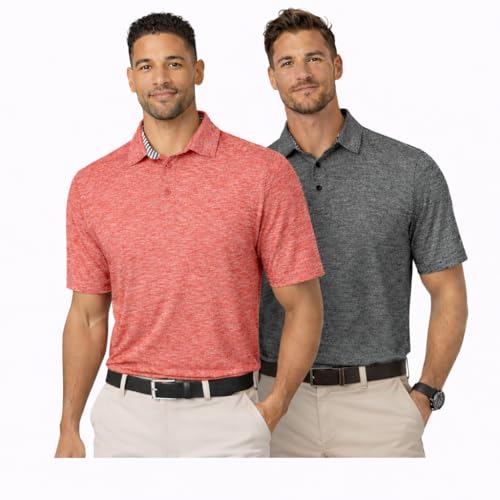 Blu Apparel Mens Golf Polo Shirts Breathable Quick Dry 4-Way Stretch Moisture Wicking Soft Golf Shirts for Men (UK, Alpha, XL, Regular, Regular, Charcoal & Red Marl)