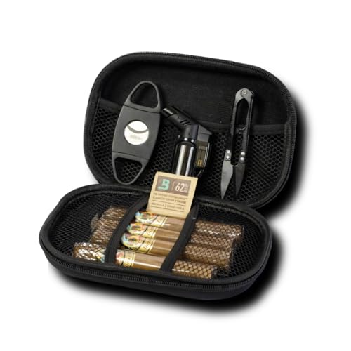 Kit Case Porta Charutos Habana Lux, Estojo com Ma&ccedil;arico, Cortador Boveda e Tesoura