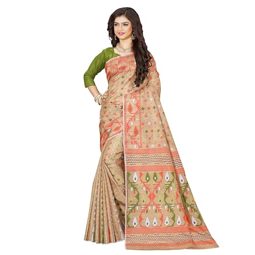Image of Mayabi Women's Dhakai Jamdani Cotton Silk Saree Traditional Bengali Tant Korat Work, Without Blouse Piece