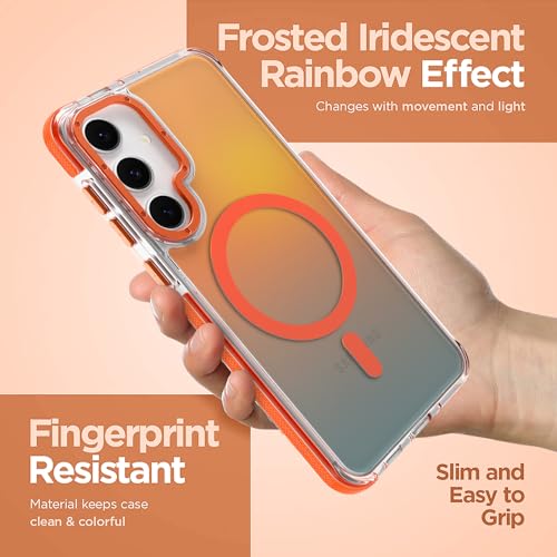Image of Magnetic Case for Samsung Galaxy S23 Plus [Compatible with Magsafe] [Cute Fashion Fluorescent Design] [1 Screen Protector] Slim Translucent Matte Case for Galaxy S23 Plus 6.7 inch, Orange