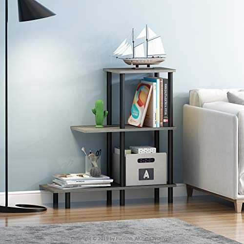 Furinno Turn-N-Tube 3-Tier Sofa Side Table Tall, French Oak Grey/Black - image 2