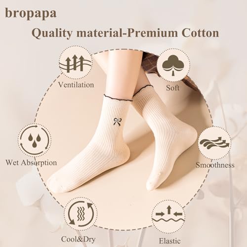 Womens Crew Socks Ankle Ruffle Socks Fashion Cotton Dress Sock Cute Embroidery Casual Socks 5Pack2