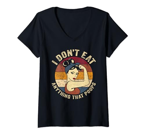 Mujer Camiseta vegana I Don't Eat Anything That Poops Vegan Camiseta Cuello V