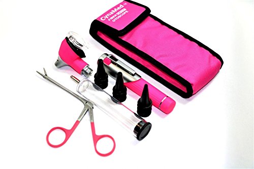 Premium Student Home Use Led Bright Light Ent Diagnostic Otoscope Pocket Size Pink Plus Alligator Ear Nose Forceps Plus 1 Extra Replacement Bulb Plus 10 Speculas Cynamed #TOP1