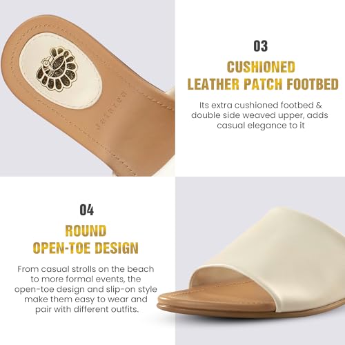 Image of JATAREA Women's Slip-On Flat Sandals with Round Open Toe | Dressy Summer Slides for Women