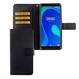König Design Handyhülle Kompatibel mit Wiko Y80 Handytasche Schutzhülle Tasche Flip Hülle mit Kreditkartenfächern - Onyx Schwarz