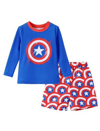 Image of Disney Marvel Spiderman Swimsuit Rash Guard Shirt & Swim Trunks Stitch Boys Swim Set UPF 50+ Summer Kids Bathing Suit 3M-13T
