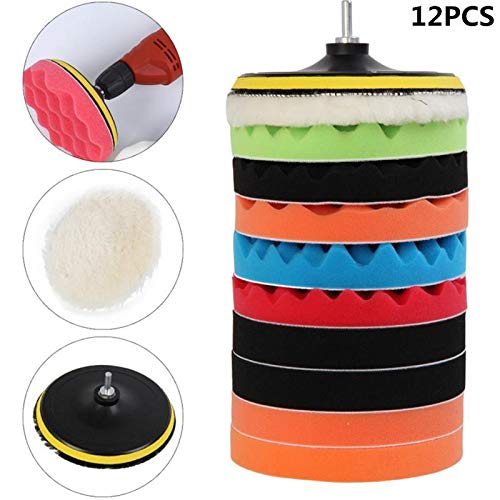 Image of DIY Crafts 12 Pcs 7 inchinch 180mm Buffing Sponge Car Polishing Pad Disc Wool Disc Polishing Wax Sanding Pad Cleaning Car Accessories Felt Pad Kits Drill Adapter (Pack 36 Pcs Kit, Multi)