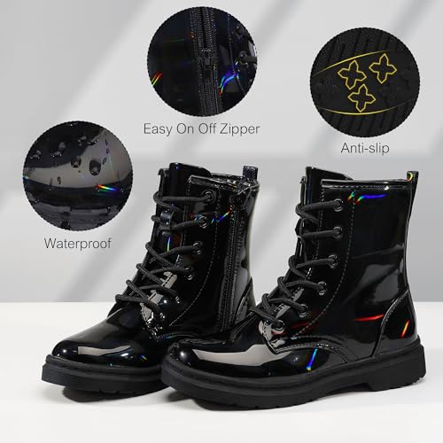 shoeslcoker Girls Ankle Boots with Side Zipper & Lace Up – Stylish Comfort Shoes with Glitter for Toddlers Little Kids & Big Kids3