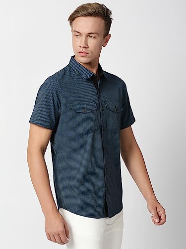 Image of Thomas Scott Men 100% Cotton Regular | Half Sleeve | Dounble Pocket | Checks Printed | | Casual | Shirts