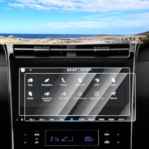 Canvcle 2PCS Screen Protector for 2022-2024 Hyun-dai Tucson/Santa Cruz, 10.25 Inch Touch Screen Protector Tempered Glass Navigation Display Screen Cover Infotainment Protective Film