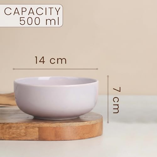 Image of The Earth Store Solid Lavender Snack Bowl & Tea Cup Combo | 2 Bowls 500ML & 6 Cups 190ML | Microwave & Dishwasher Safe - Multipurpose Combo for Gifting, Coffee, Snacks