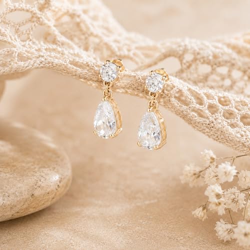 Mchic Teardrop Dangle Earrings for Women 18K Gold Plated CZ Drop Earrings Dainty Sparkly Bridal Wedding Earrings, Elegant Dangling Jewelry for Bridesmaid Prom Formal Gift by Mchic - Image 6