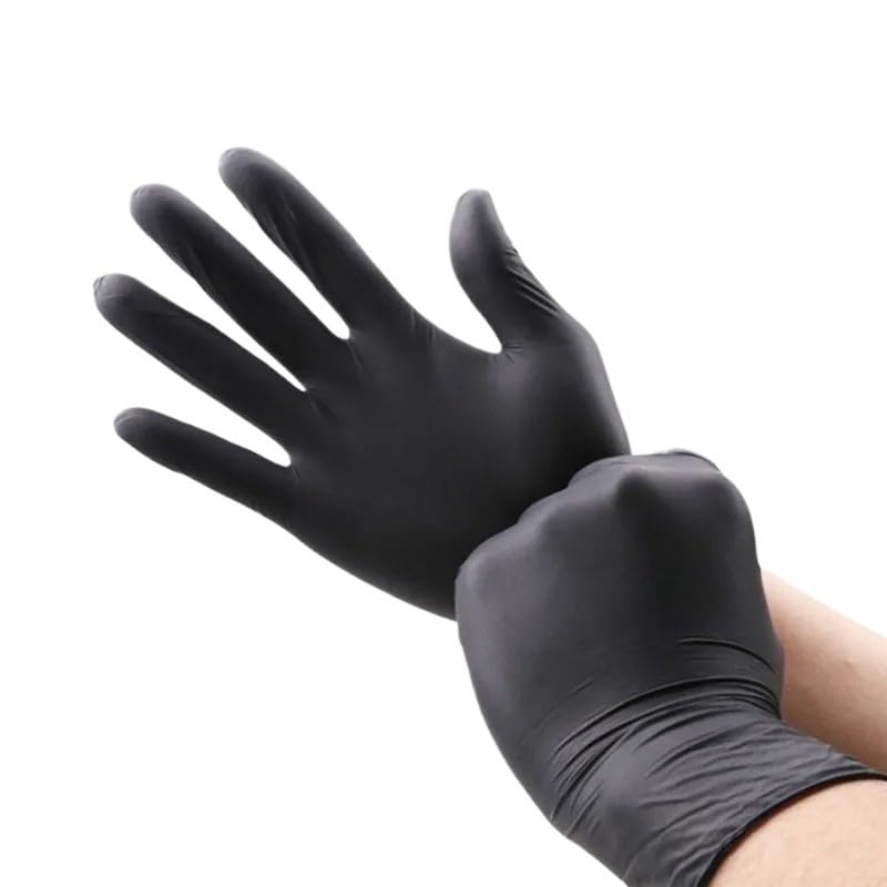Guanti monouso in nitrile nero da 10-100 pezzi, senza lattice, for la pulizia, preparazione di alimenti, tintura dei capelli, permanente, i tatuaggi, cucina, il bagno(100PCS,M)