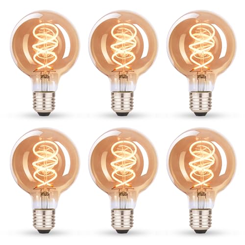 CROWN LED E27 LED Vintage-Glühlampe - Warmweiße - Energieeffizient E-Klasse - Entspricht 38W Glühlampe - Langlebig - Ideal für Zuhause, Restaurants, Stoßfest - Retro Design - 14.2 x 6.4 cm - Set von 6