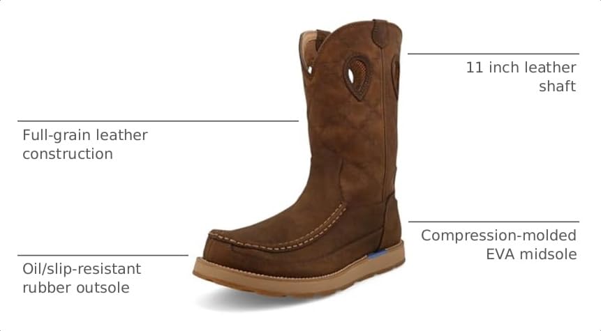 Image of Twisted X 11 inch Work Pull On Wedge Sole Men's Brunette /Pecan Boot