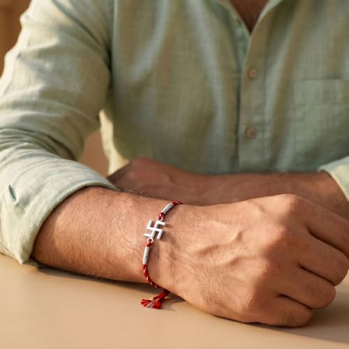 Image of GIVA 925 Silver Eternal Swastik Rakhi | Raksha Bandhan Rakhi for Mens | Gift for Couple | With Certificate of Authenticity and 925 Stamp