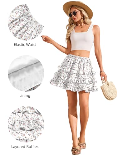CYiNu Summer Skirts for Women Floral High Waist Shorts Boho Tiered Flowy Casual Mini Skirt(Gold Edge Yellow Pink Floral,S) — view 4