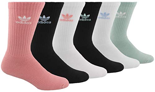adidas Originals Men's Trefoil Crew Socks (6-Pair), Glory Pink/Black/White/Clear Sky Blue/Green Tint, Large, (Shoe Size 6-12)