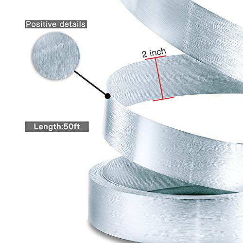 Image of PVC Silver Edge Banding, Brushed Aluminum 2 inch x 50ft Non Glued Flexible Durable Real Wood Veneer Edge Trim for DIY Table Cabinet Furniture Decorative Trim