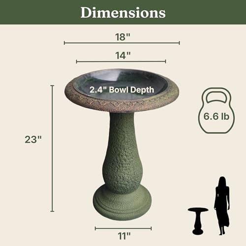 Austram Tall Bird Bath for Outside 23 Inch Roman Green - Stone-Resin Composite Pedestal Birdbath Bowl - Decorative Standing Outdoor Garden Decor for Front Porch Patio Yard Backyard Lawn Ornament by Austram - Used condition - Image 4