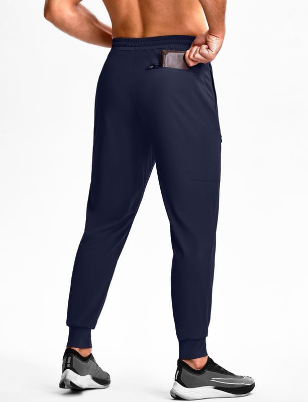 GGJ Men's Athletic Joggers with Zipper Pockets Stretch Tapered Running Sweatpants Gym Jogging Workout Pants for Men - Image 3