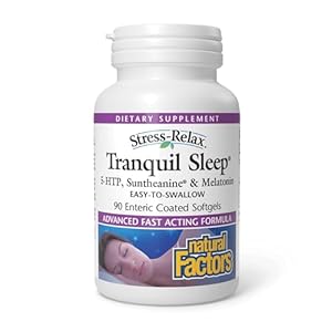 Stress-Relax Tranquil Sleep by Natural Factors, Sleep Aid with Suntheanine L-Theanine, 5-HTP, Melatonin, 90 Softgels