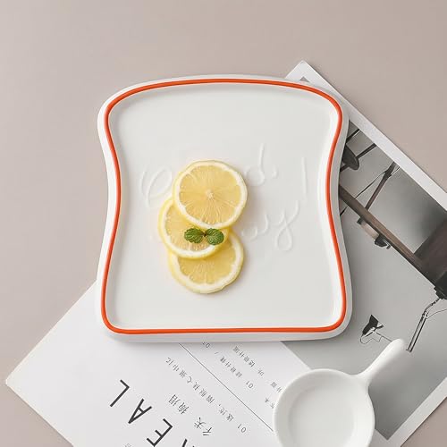 Image of Ceramic Toast Shape Serving Plate | Snack Plate for Breakfast | Decorative Dessert Plate | Microwave Safe Ceramic Plate | Unique Shaped Plate for Kitchen | Gifting Plate | Orange | 1 Piece