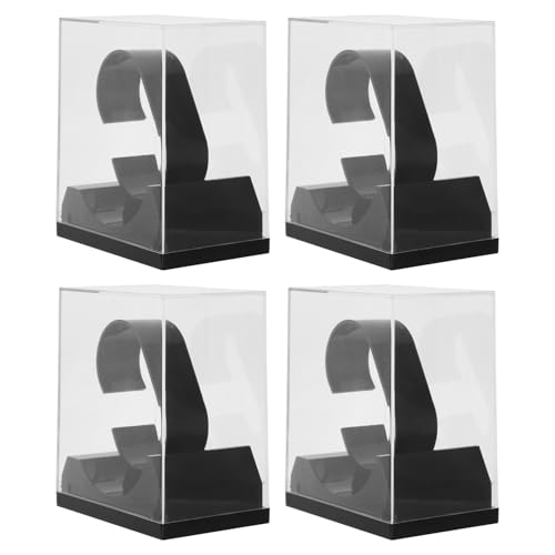 DEARMAMY 4pcs Plastic Watch Boxes with Black Base 74x50x88mm Small