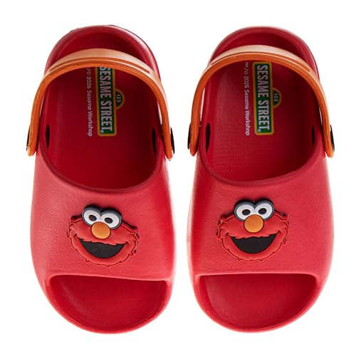 Sesame Street Clog Sandals with Backstrap - Open Toe Slides for Kids Girls and Boys - Elmo Sandal Slip-On Clogs Water Resistant - Red (Size 3-4 Infant)