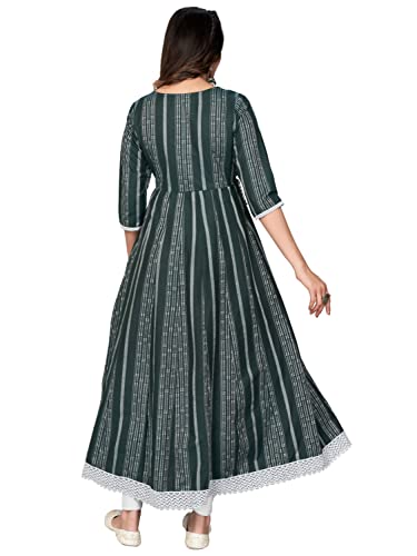 Image of Vbuyz Women's Cotton Blend Print & Embroidered Anarkali Stitched Kurta