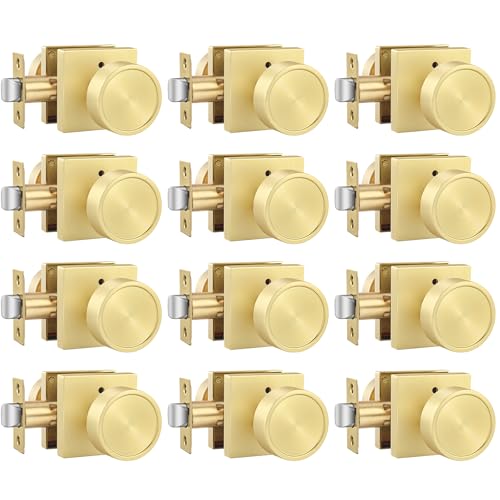 Image of Goldenwarm Gold Door Knobs Interior, Privacy Door Knob Zinc Alloy, Brushed Gold Interior Door Knobs for Bedroom Bathroom, 12 Pack
