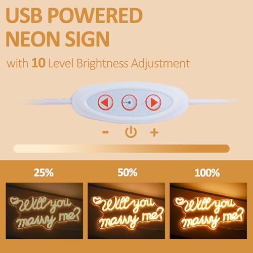 Image of Will You Marry Me Neon Sign for Wall Decor, LED Hanging Proposal Wedding Party Engagement Neon Light Signs, Dimmable Marry Me Light Up Signs Room Decoration USB Powered