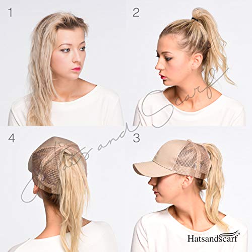Image of C.C Exclusives Washed Distressed Cotton Denim Criss-Cross Ponytail Hat Baseball Cap Bundle Hair Tie (BT-1007)