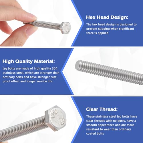 Image of Zonon 50 Pcs 1 /4-20 x 2-1 /2 inch Hex Head Screw Bolt 18-8 (304) Stainless Steel Hexagon Bolts, Fully Threaded, Plain Finish, External Hex Drive (Silver)