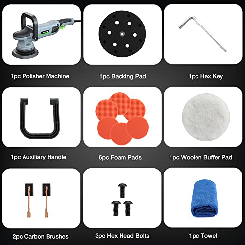 Workpro Buffer Polisher, 6-Inch 1080W Dual Action Random Orbital Polish Kit For Car Detailing, 6 Variable Speed Da Polisher With Backing/Woolen/Foam Pads thumb #2