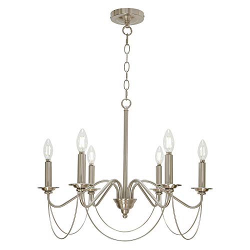 BONLICHT 6 Light Farmhouse Chandelier Modern Kitchen Island Pendant Lighting Brushed Nickel Industrial Candle Chandelier Classic Dining Room Light Fixture Hanging Ceiling Light for Living Room Foyer