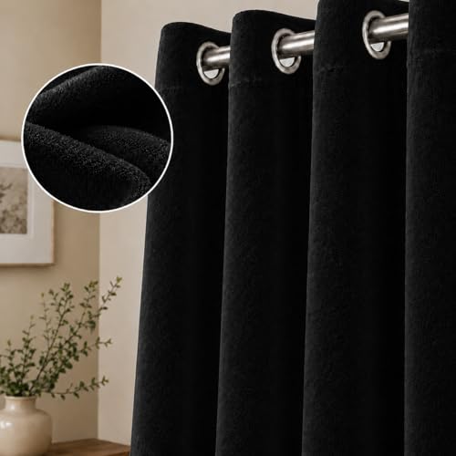 Image of Velvet Curtains | Heavy Soft Premium Velvet Drapes for Bedroom and Living Room | Semi Light Blocking, Thermal Insulated and Noise Reducing Window Panels | 5 Feet, (Black)